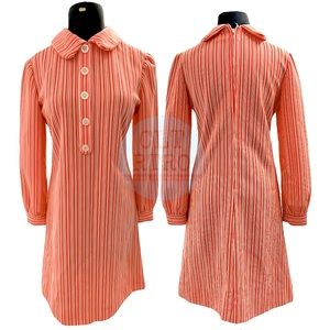60s vtg Orange Stripe Double Knit Dress